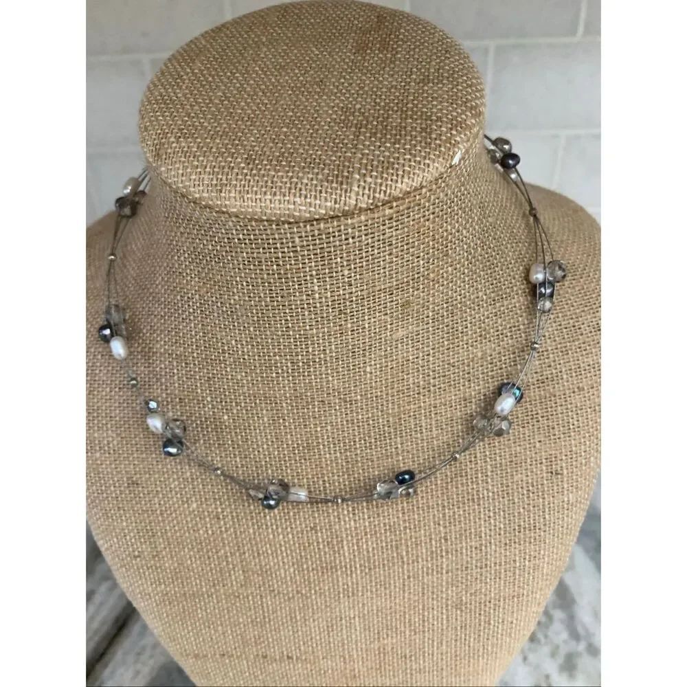 Dainty Wire Faux Pearl Necklace #crystals #pearls